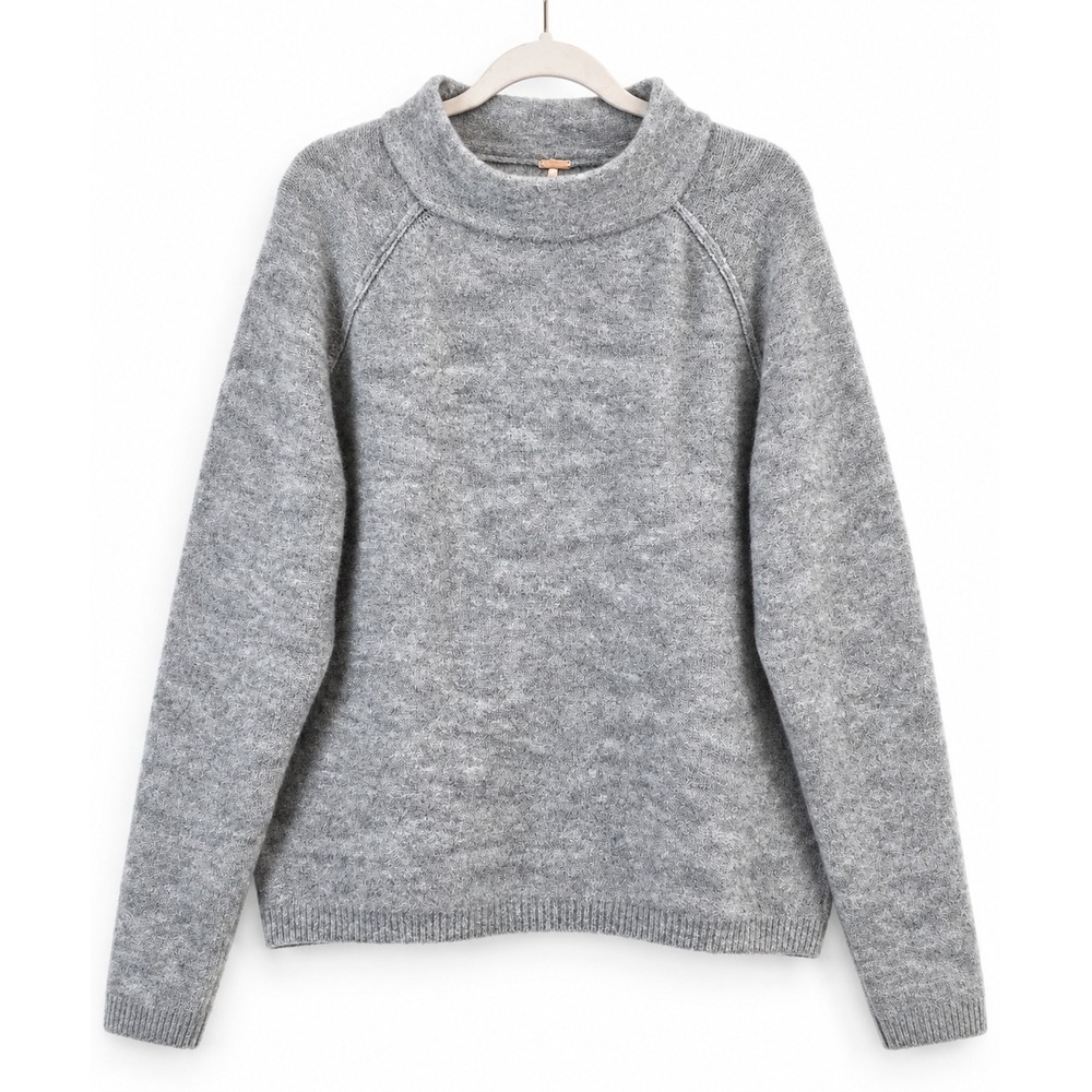 Free People Women's Medium Gray Cozy Knit Mock Neck Oversized Sweater